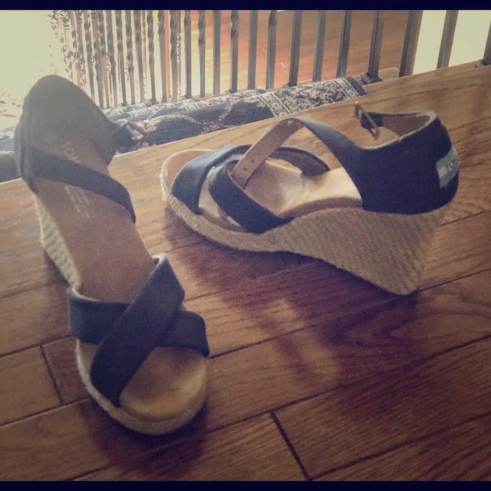 Toms black wedge heels!